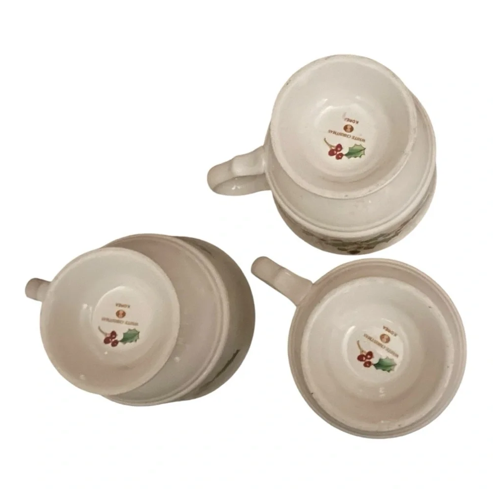Sango White Christmas Footed Cup & Saucer Set of 3 - Picture 2 of 3